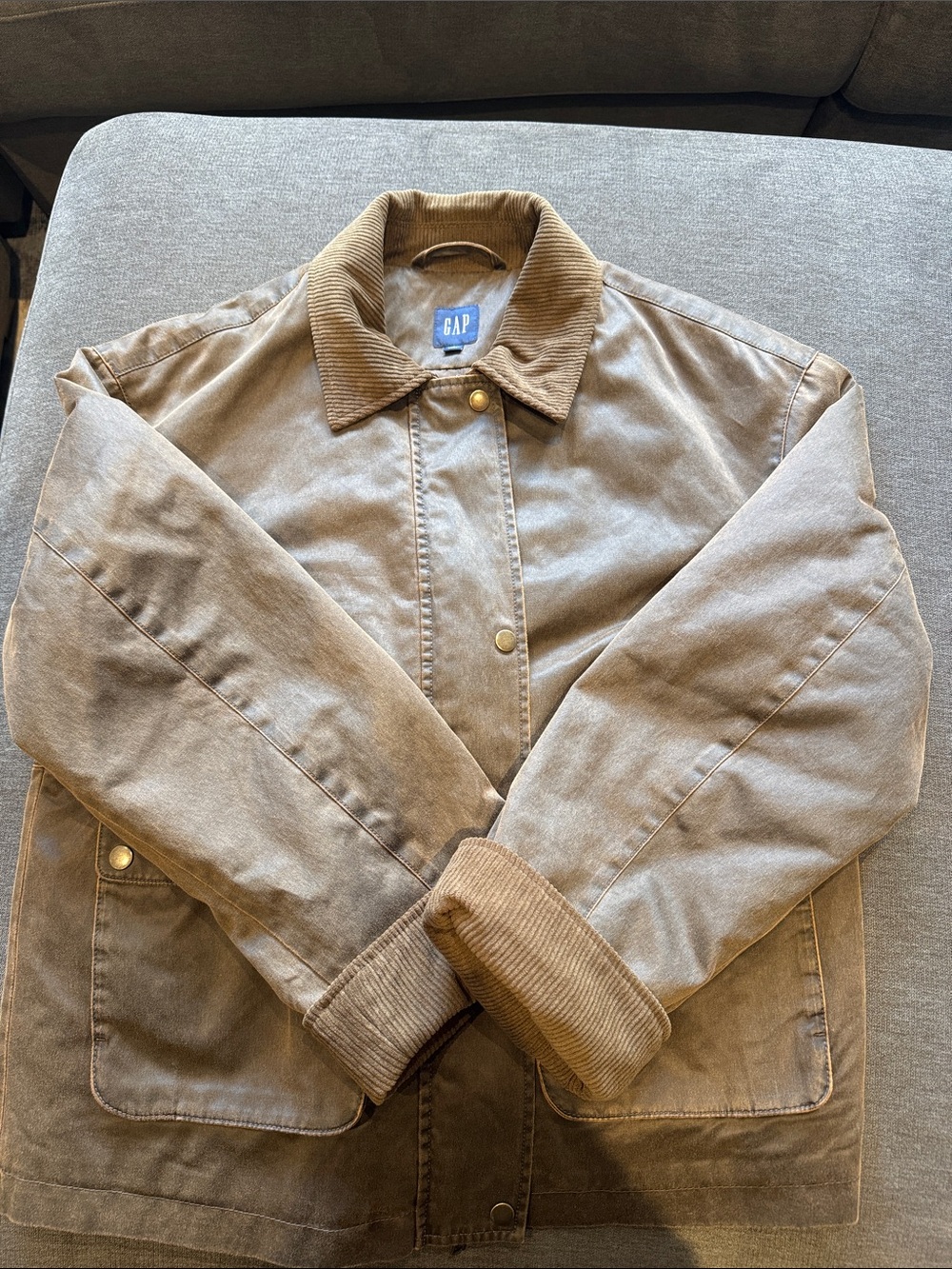 GAP Woman’s Brown Waxed Barn Coat w/ Corduroy Collar/ Sleeve detailing